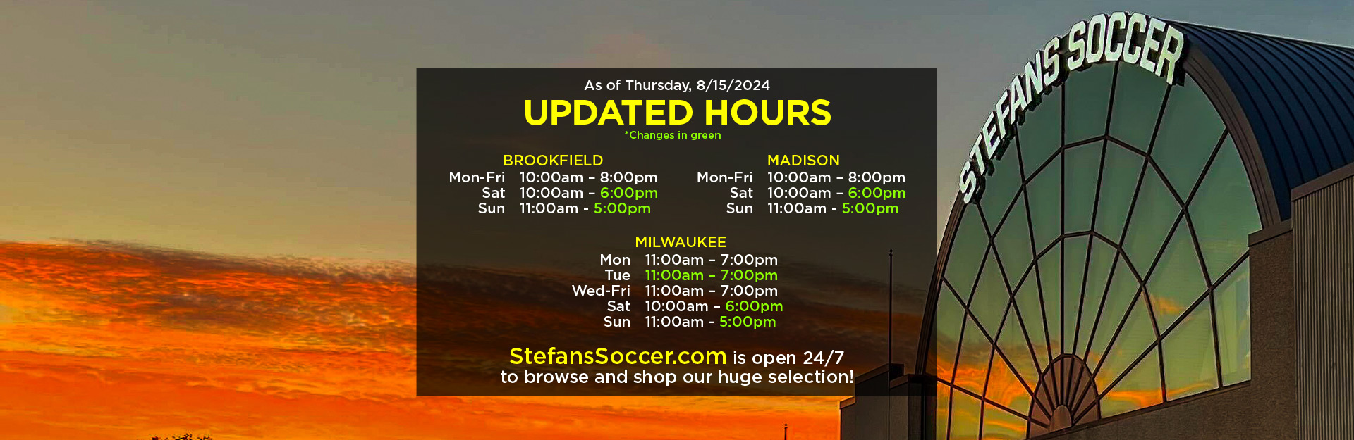 Updated Hours of Operation as of March 11, 2024